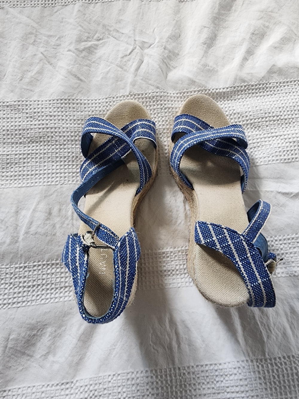 Nautica Blue Striped Espadrille Wedge Sandals